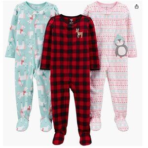 3-Piece Toddler Girls Winter Fleece Pajamas Set With Unicorn Penguin & Reindeer